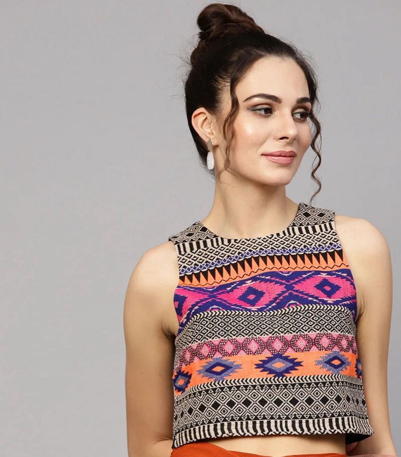 Patterned Sleeveless Crop Top