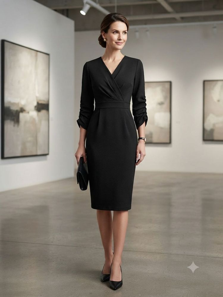 Classic Black V-Neck Sheath Dress