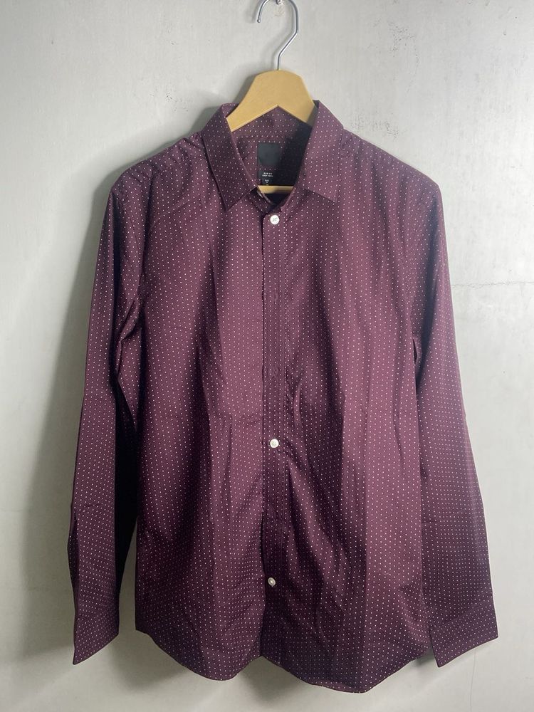 Men's Burgundy Printed Full Sleeve Shirt