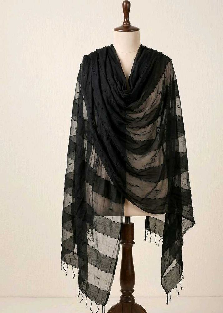 Elegant Black Dupatta with Tassels 🖤