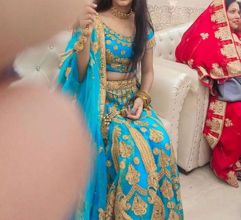 Stunning Blue &amp; Gold Lehenga Choli