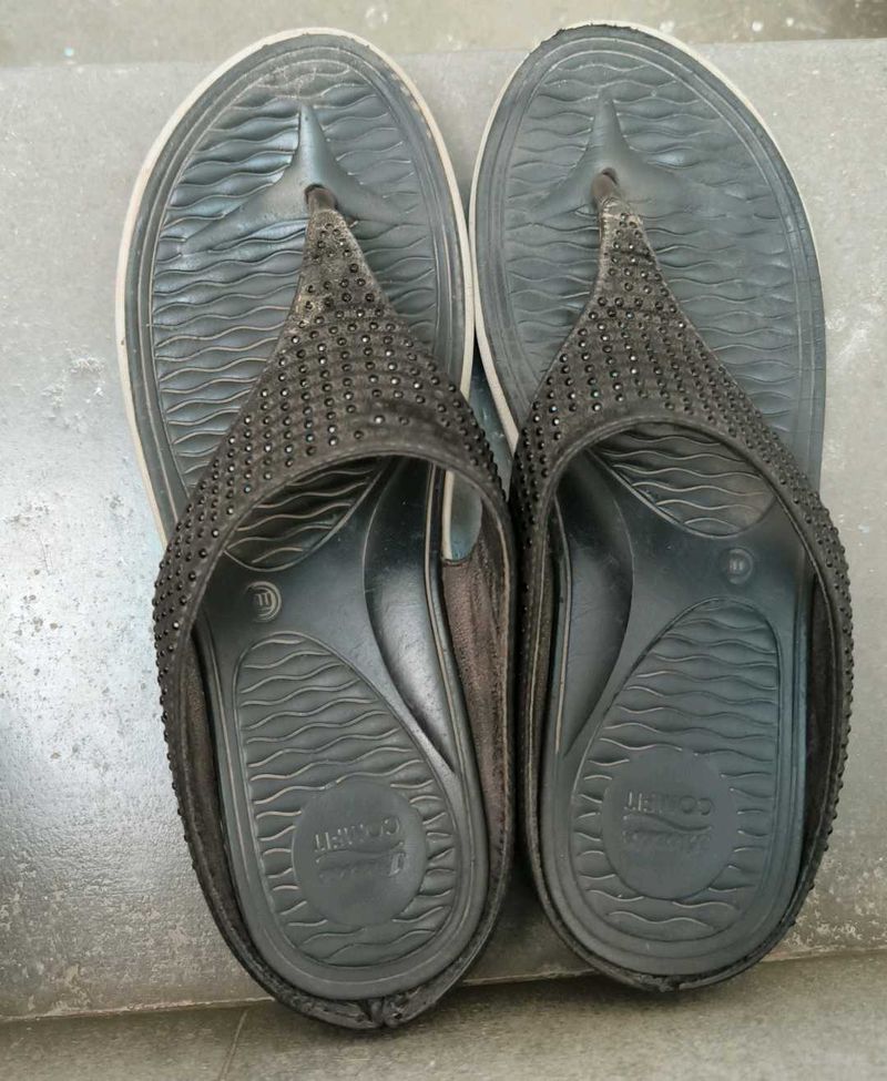 Sparkly Embellished Black Flip-Flops