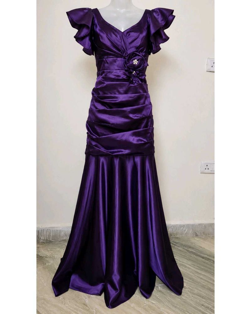 Elegant Purple Satin Evening Gown
