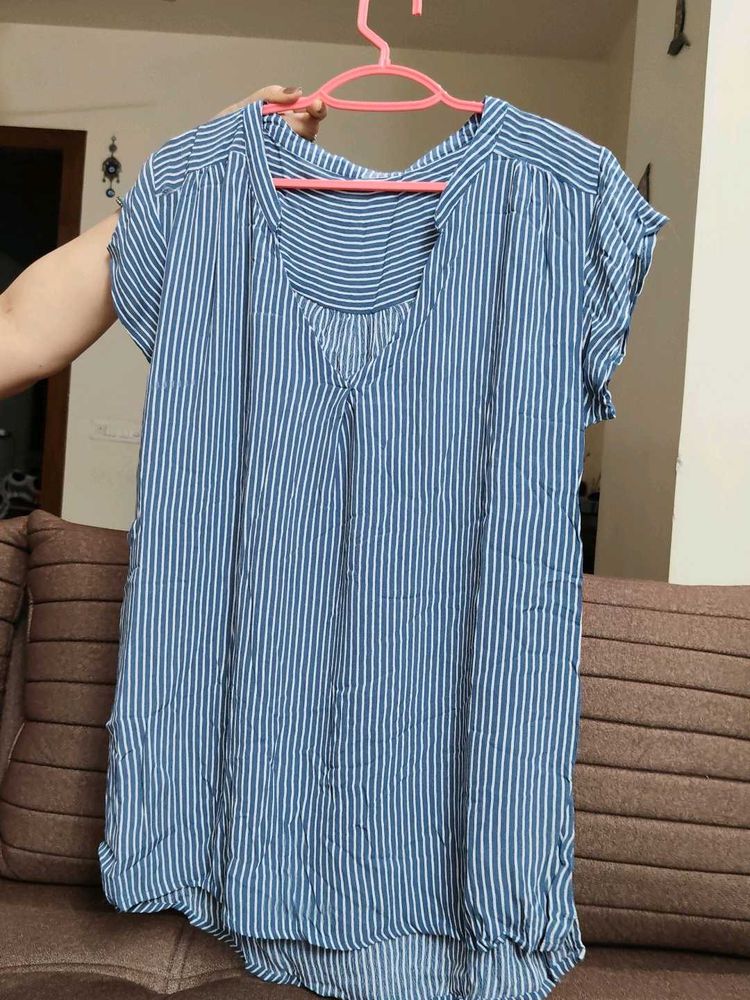 Blue Striped V-Neck Top