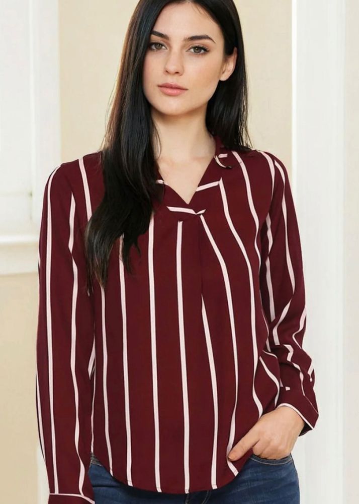 (Fits 32-34) Maroon Striped V-Neck Top ❤️