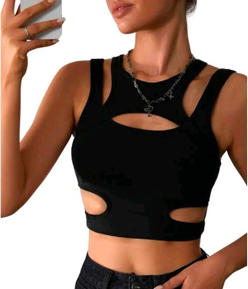sexy Edgy Black Cutout Crop Top