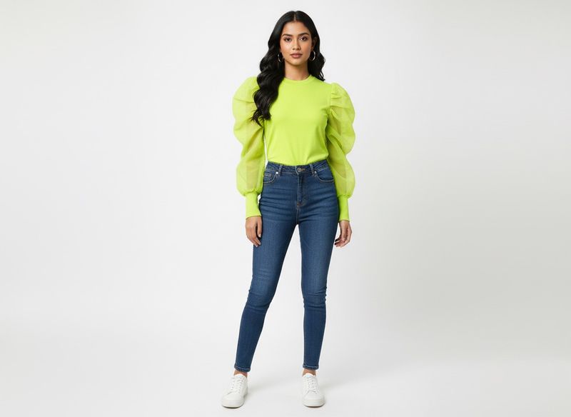 Neon Green Puff Sleeve Top