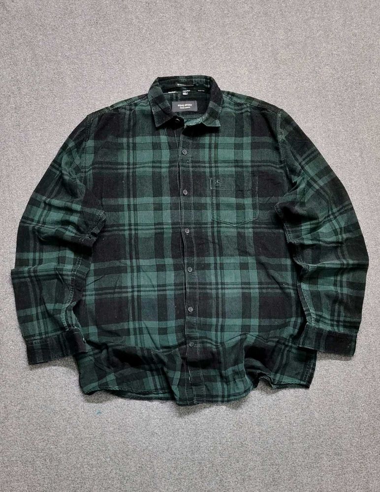EQ:IQ Sport Green &amp; Black Plaid Corduroy Shirt