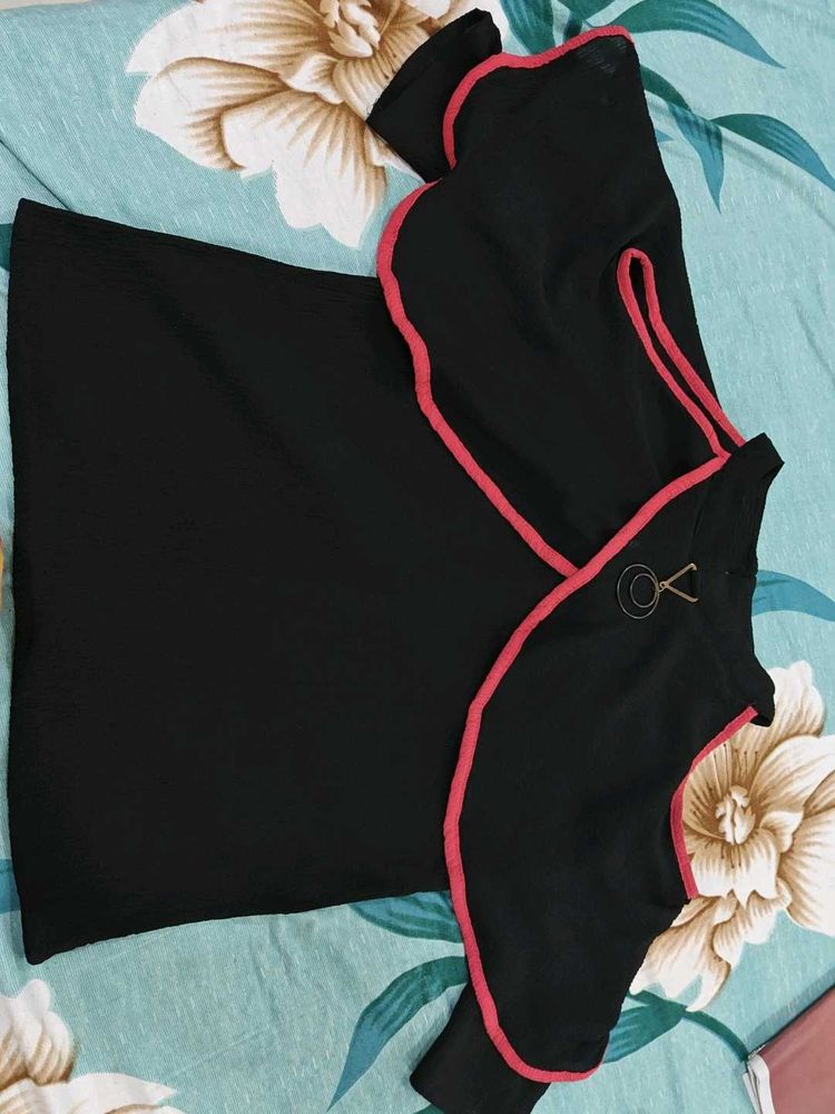 Stylish Black Blouse with Pink Trim