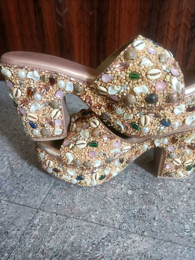 Embellished Platform Wedge Sandals