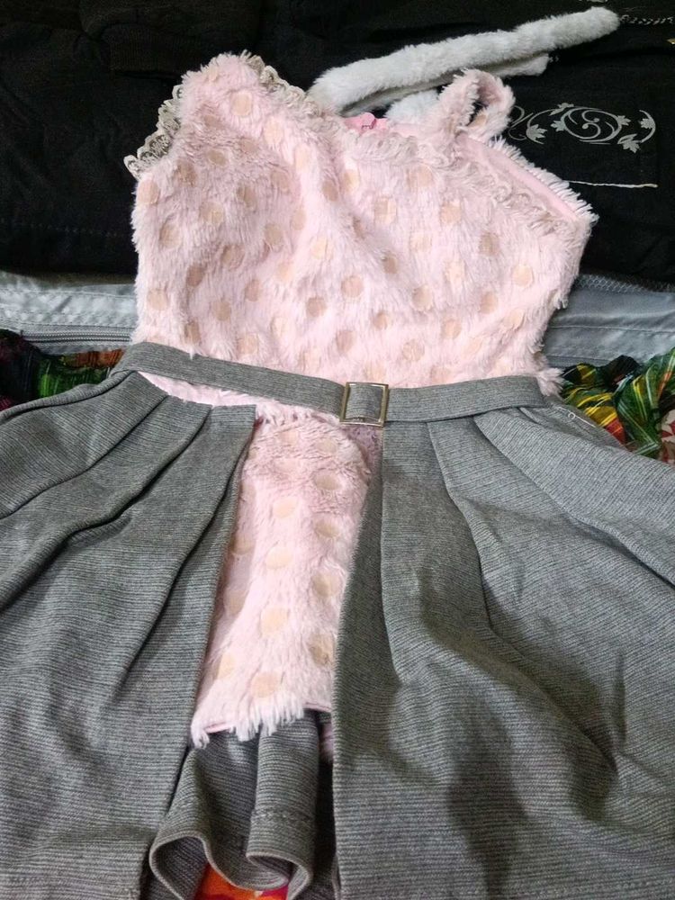 Cute Pink &amp; Grey Polka Dot Dress