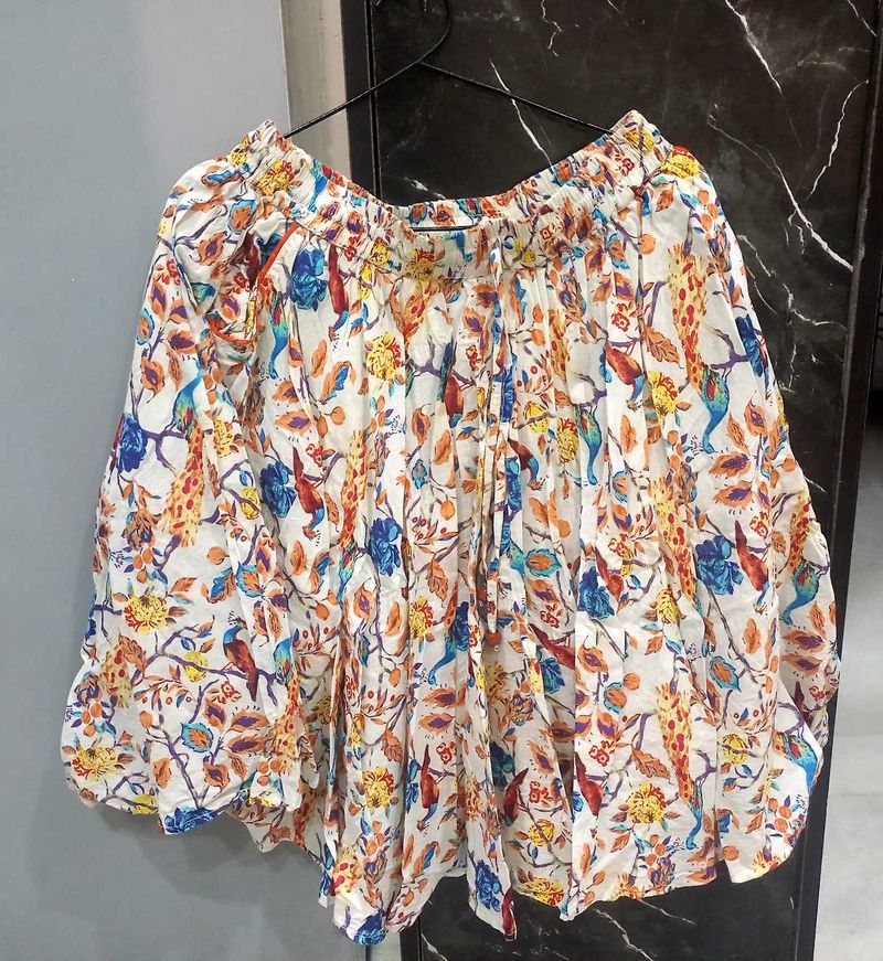 Boho Floral Bird Print Mini Flared Skirt