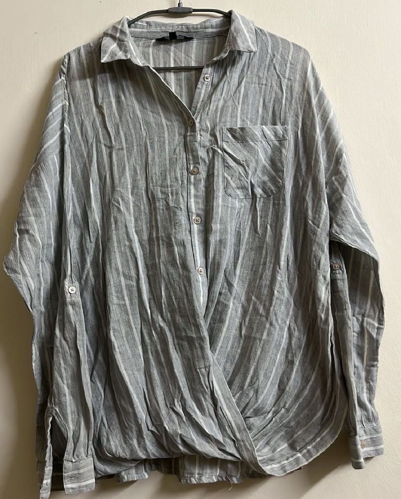 Grey Striped Twist Front Shirt