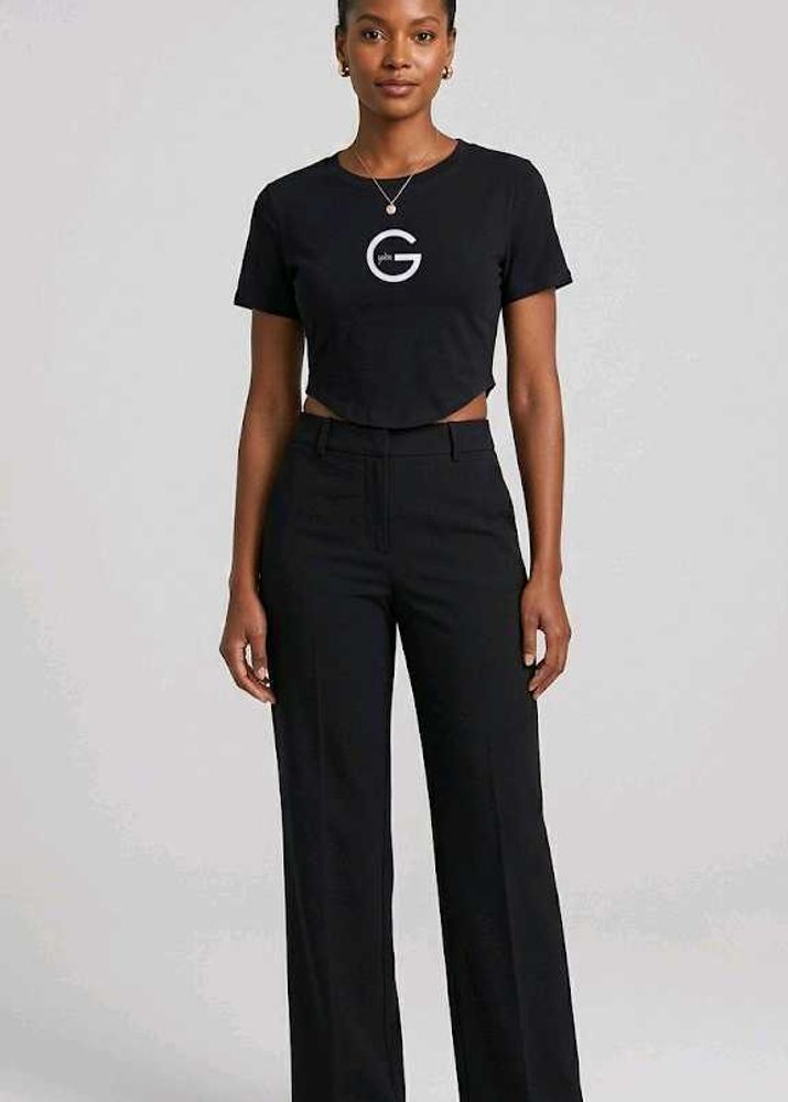 Black Cropped Top Casual College Wear