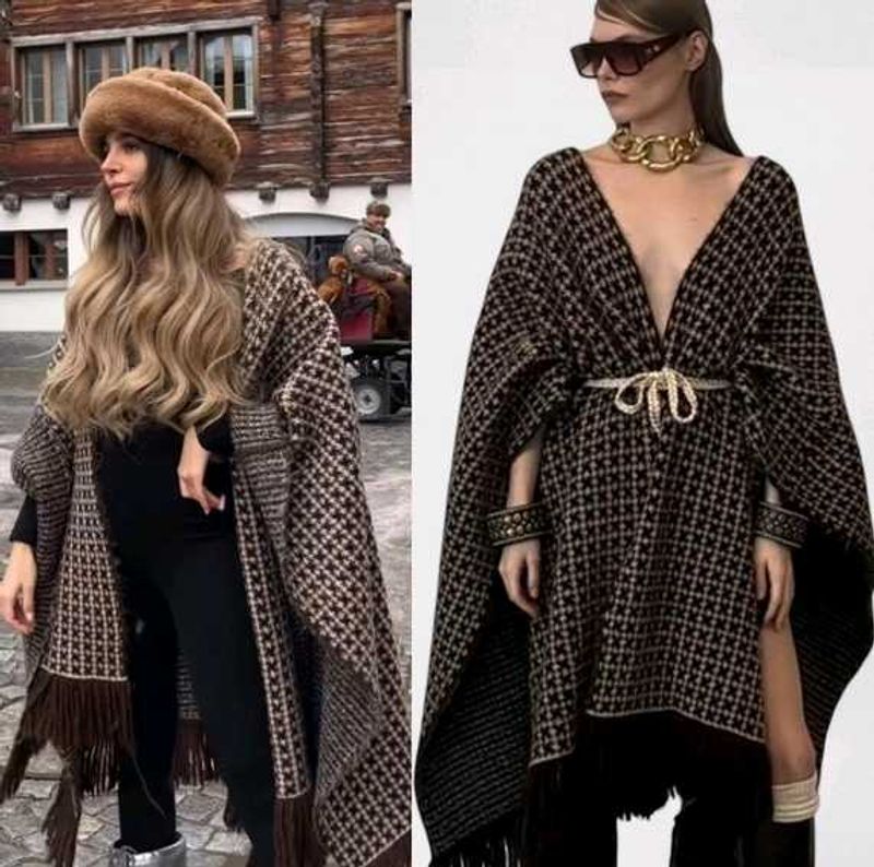 ZARA Limited Edition Houndstooth Fringe Poncho