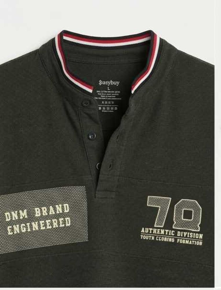 Men's  Graphic Print Henley Shirt (size L)