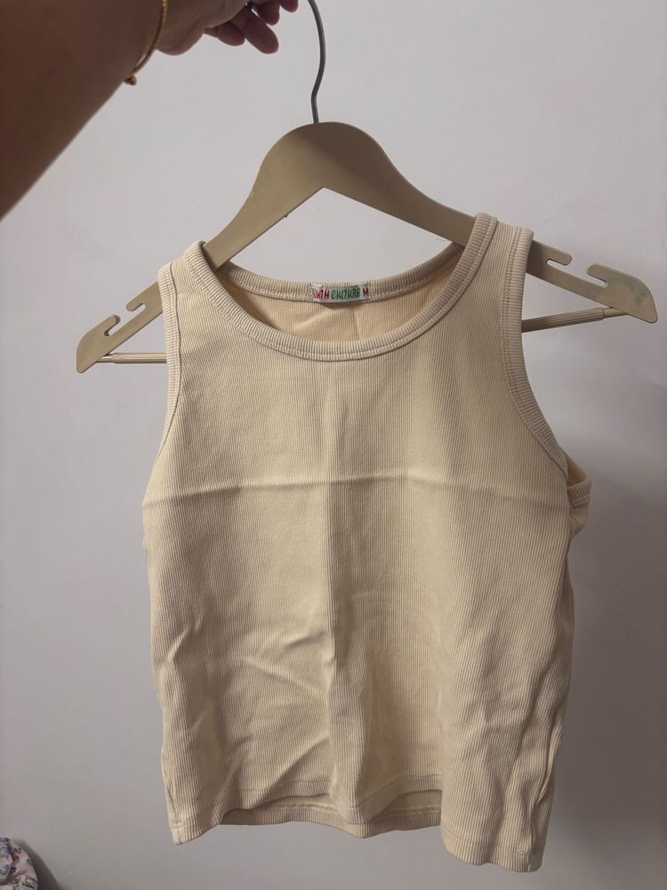 Cream Ribbed Tank Top