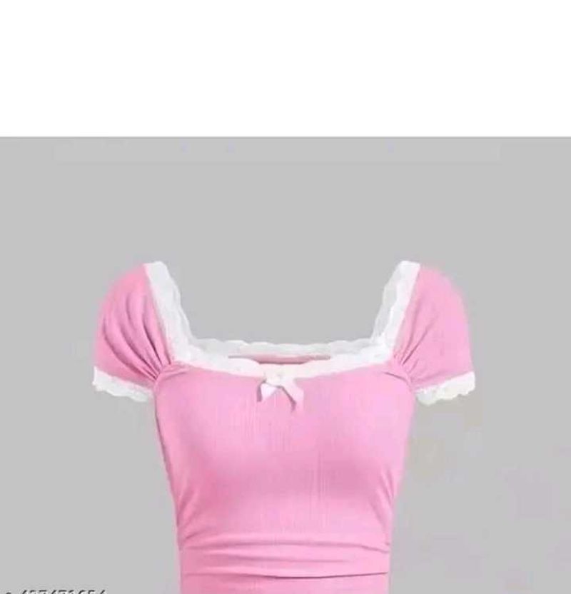 Cute Pink Lace Trim Crop Top