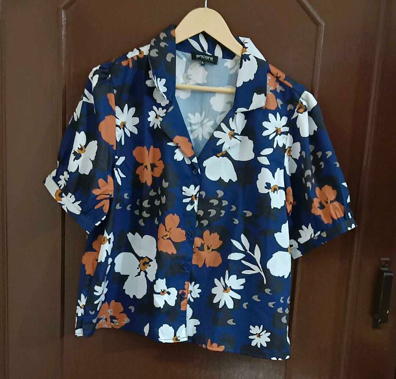 Navy Blue Floral Top