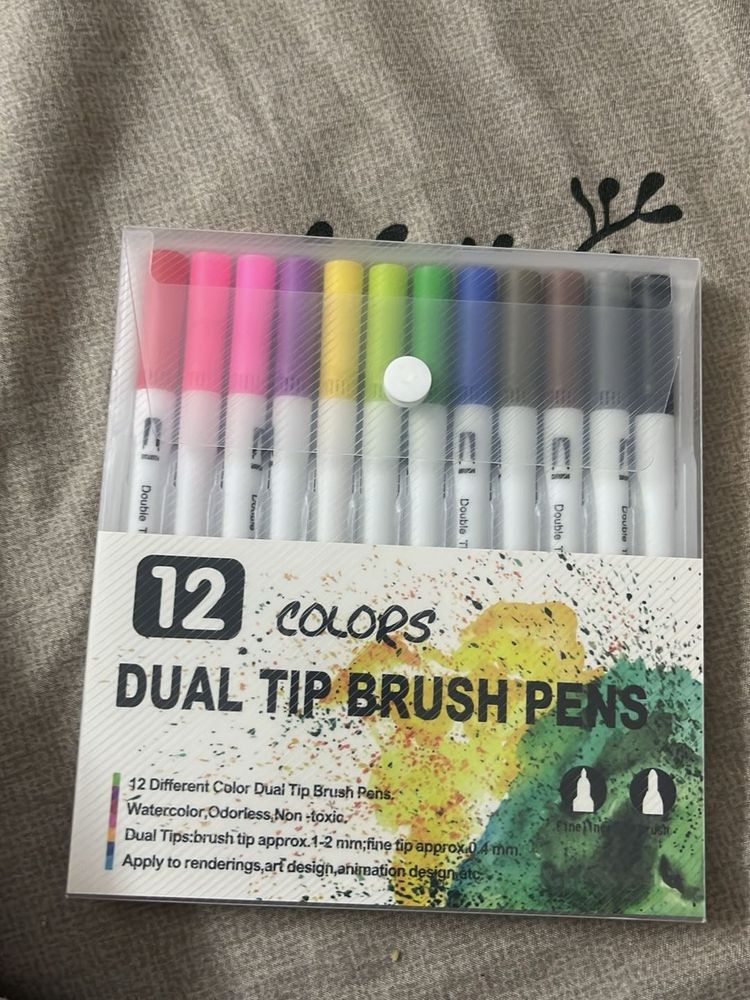 12 Colors Dual Tip Brush Pens
