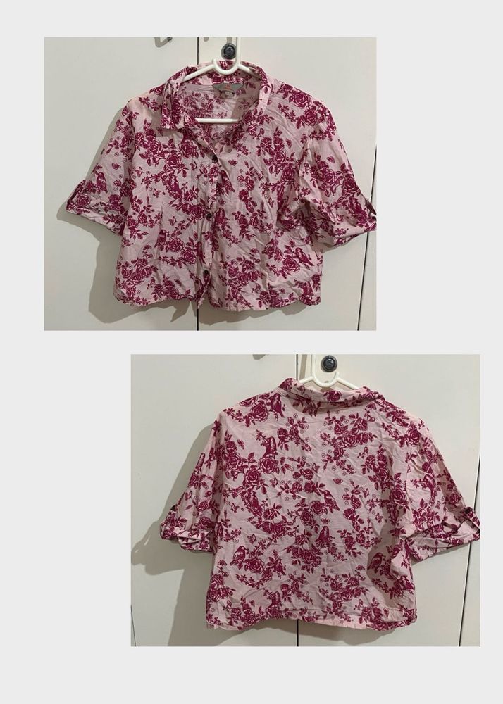Floral Print Cropped Shirt