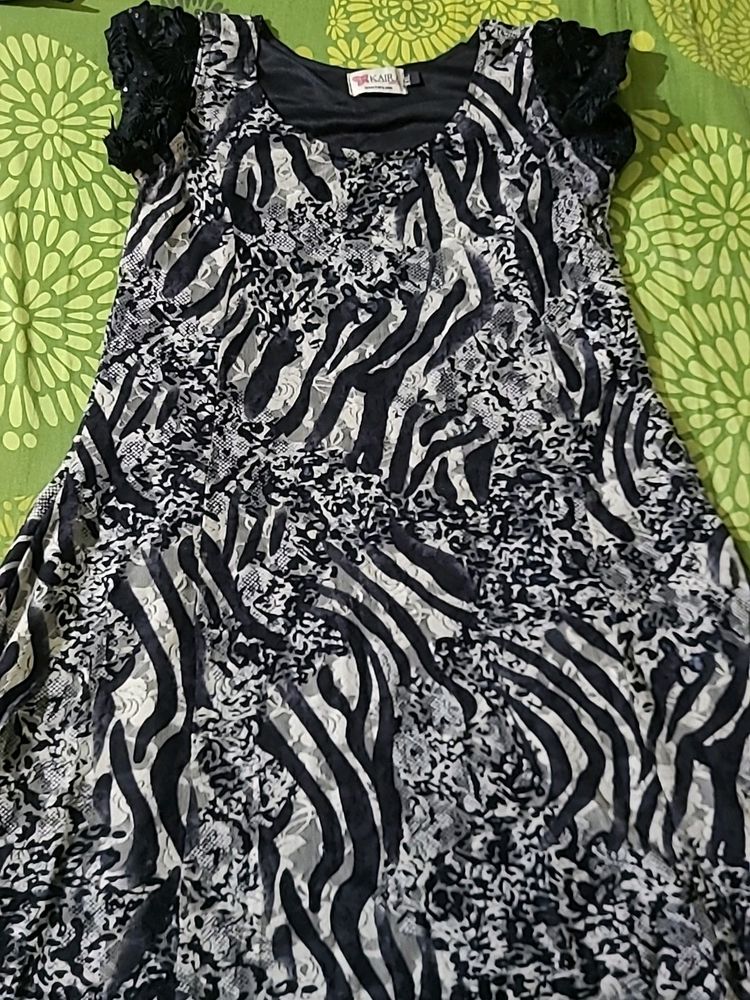 Beautiful Black And White Animal Printed Net Kurta