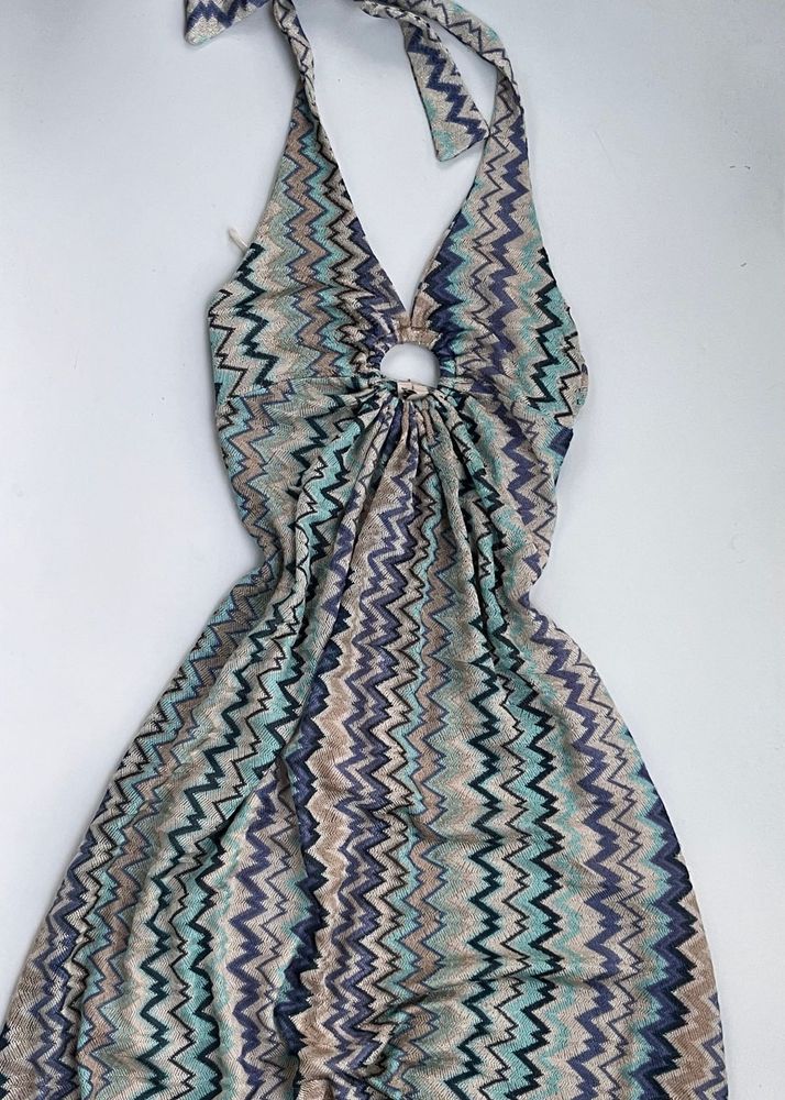 Boho Halter Neck Zigzag knot Maxi Dress length 57