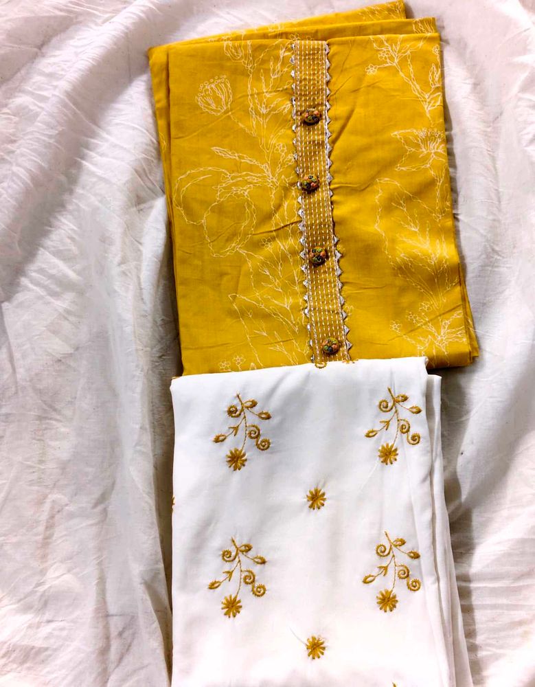 Yellow Floral Kurta Set with White Bottom