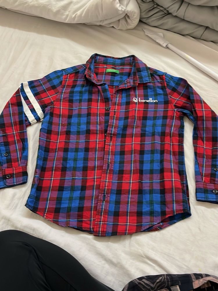 Benetton Plaid Long Sleeve Shirt