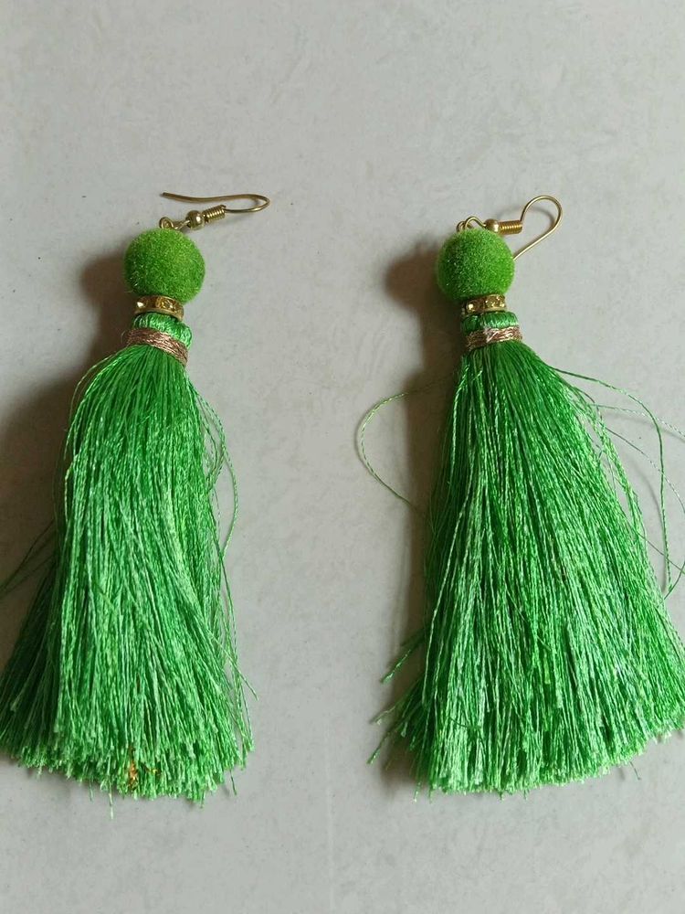 Vibrant Green Tassel Earrings