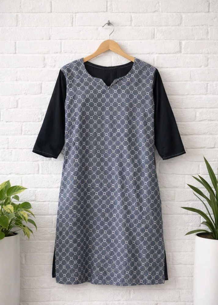 Patterned black-grey Kurta