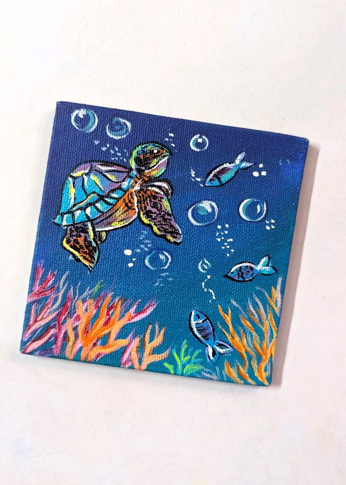 Mini Hand-Painted Sea Turtle Canvas Art