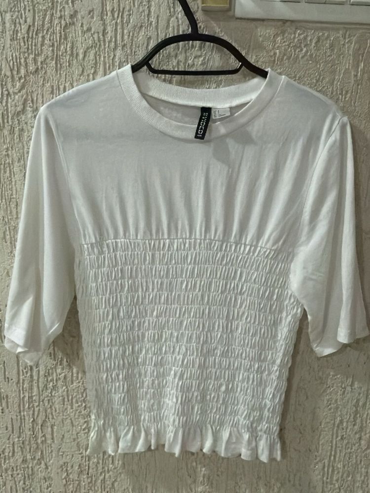 White Smocked Cropped Top