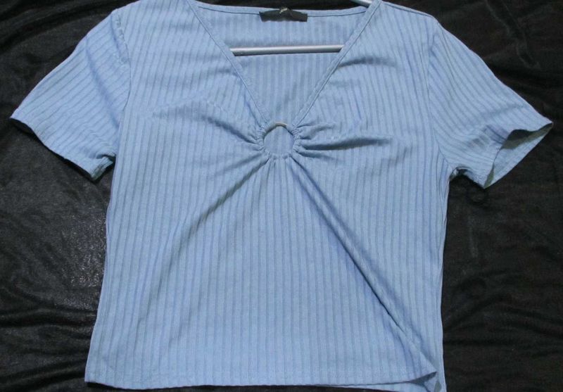 Cute Blue Ring Detail Top