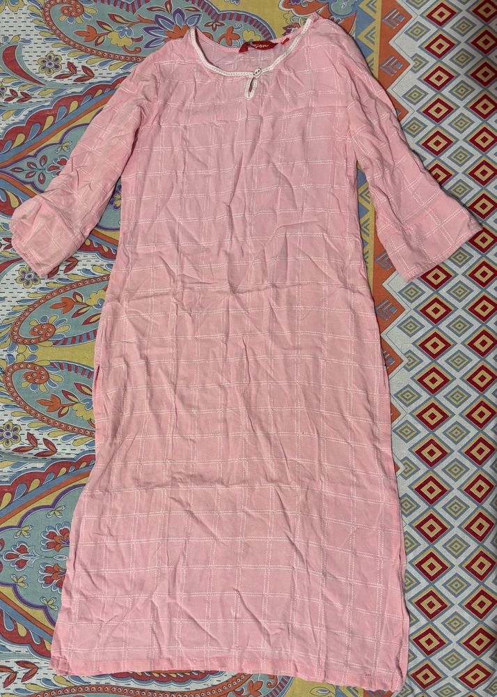 Pink Checked Kurta
