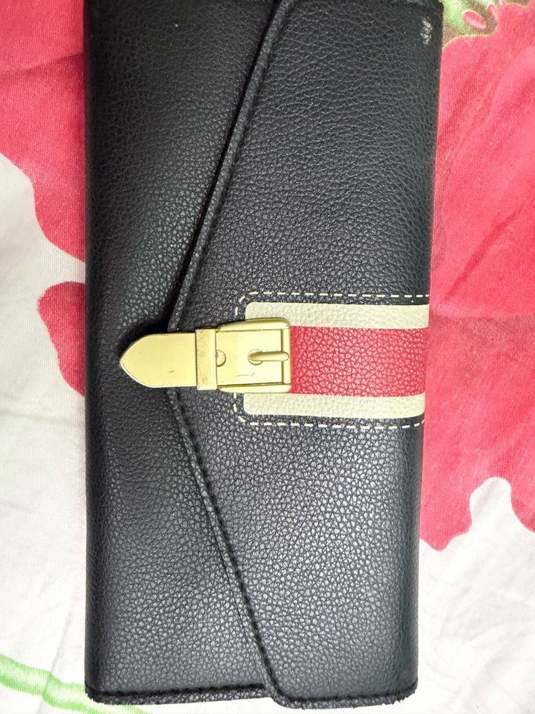 Chic Black Wallet with Gold Buckle Accent