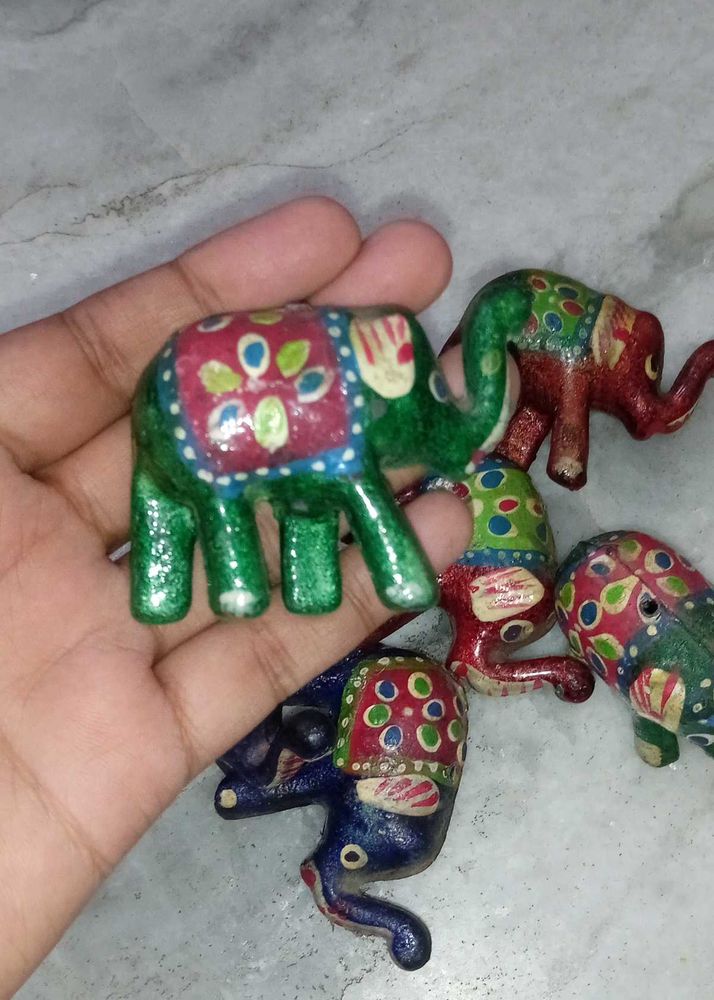 Hand-Painted Wooden Elephant Figurines