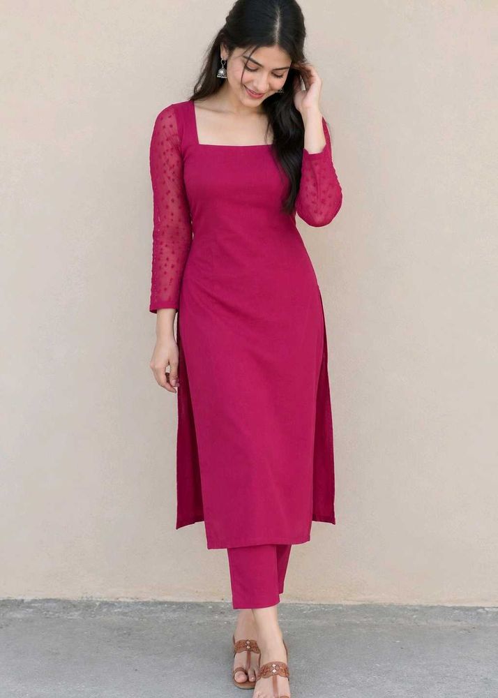 Elegant Pink Kurta Set with Sheer Sleeves