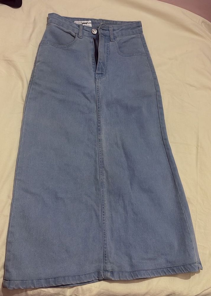 Light Wash Denim Maxi Skirt