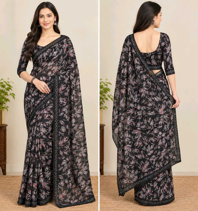 Elegant Black Floral Saree