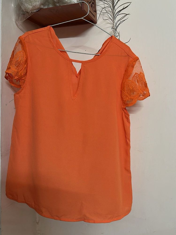 Orange Lace Sleeve Top