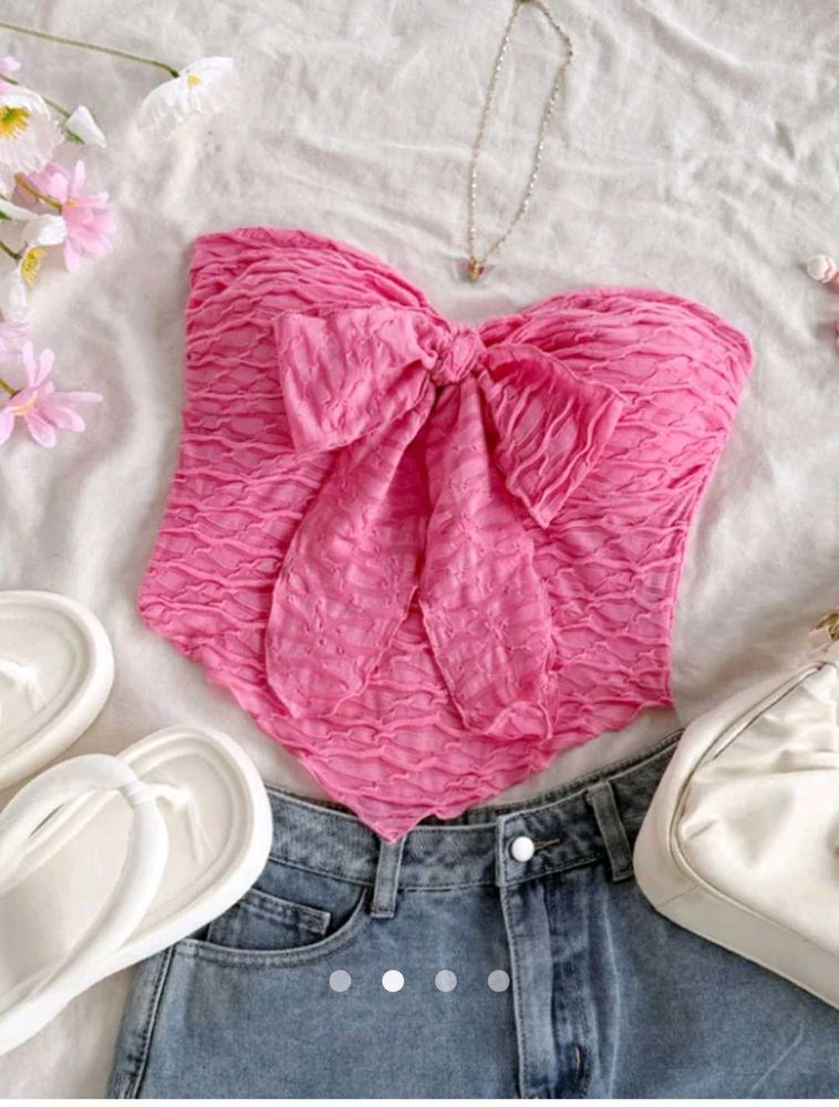 Cute Pink Bow Bandeau Top