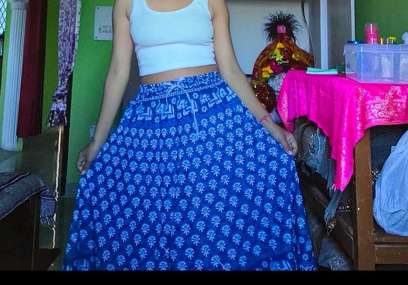 Boho Blue Printed Maxi Skirt