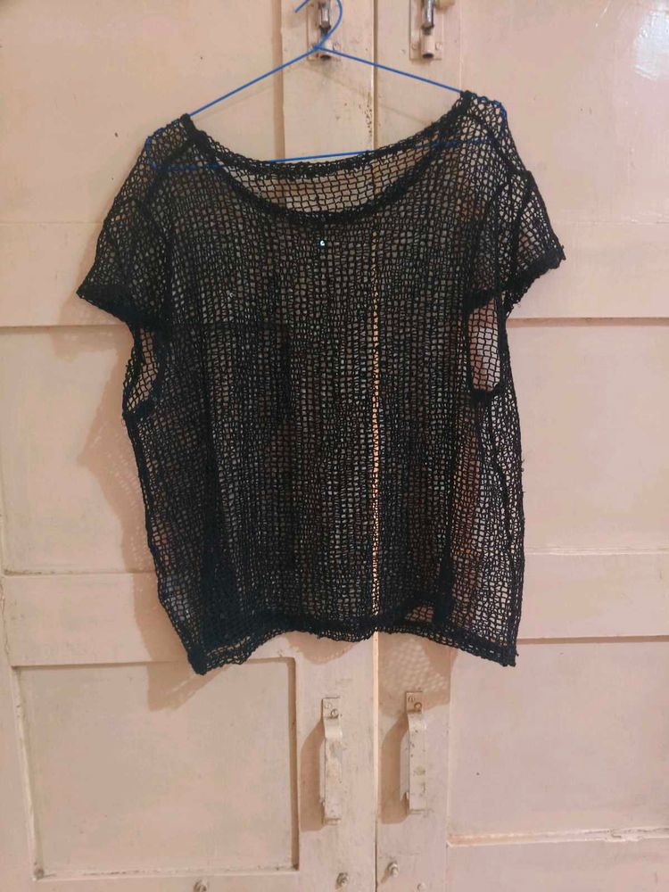 Black Mesh Crop Top
