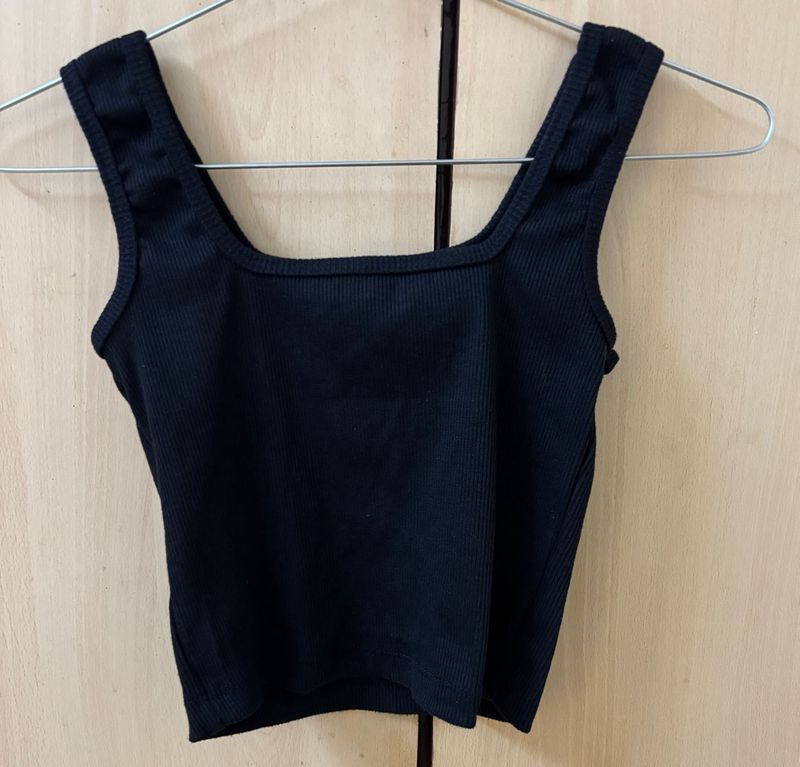 Black Ribbed Square Neck Tank Top