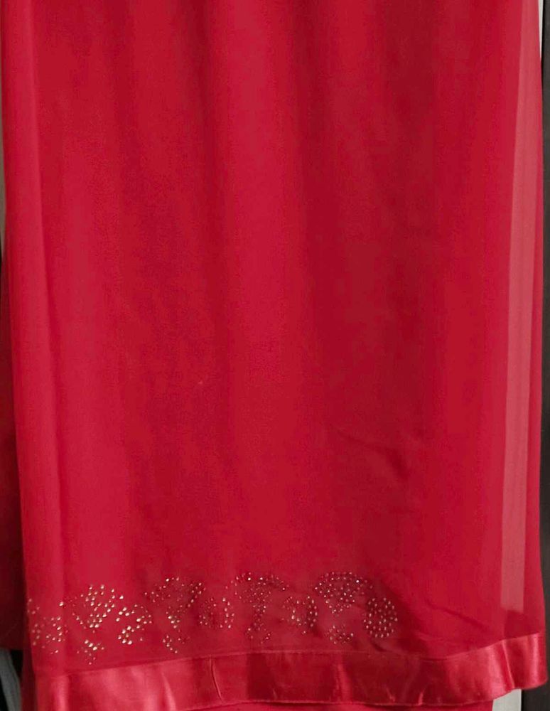 Elegant Red Saree with stitched patch work blouse