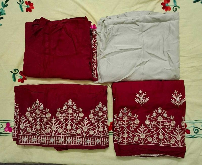 Embroidered Kurta Set - Maroon