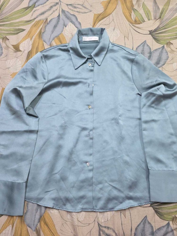 Satin Collared Button-Up Shirt
