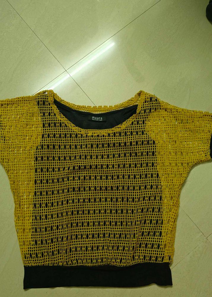 Yellow Net Overlay Top