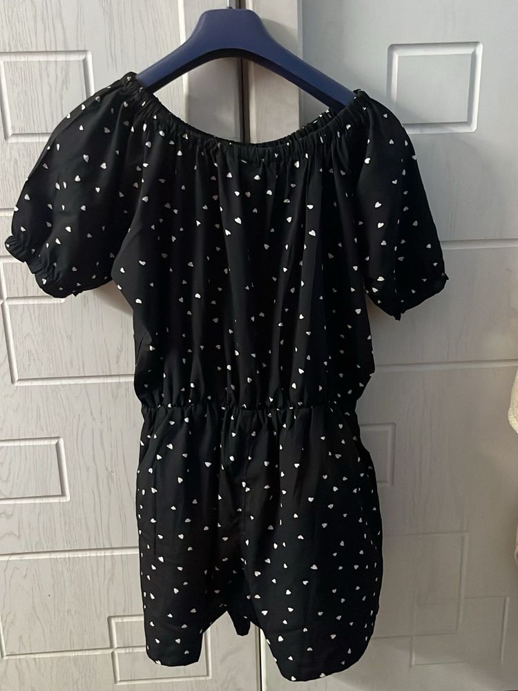 Cute Black Heart Print Romper